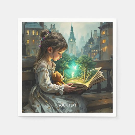 Fantasy Niedlich Young Girl Reading Serviette (Vorderseite)