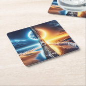 Fantasy Niedlich Zipper Night Day Rechteckiger Pappuntersetzer (angewinkelt)
