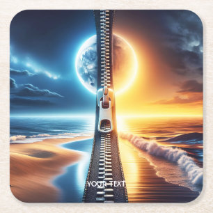 Fantasy Niedlich Zipper Night Day Rechteckiger Pappuntersetzer