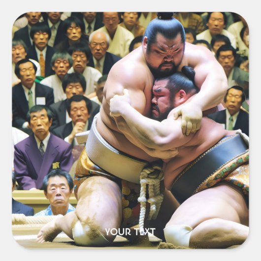 Fantasy Niedlich zwei Sumo Wrestlers Quadratischer Aufkleber (Vorderseite)