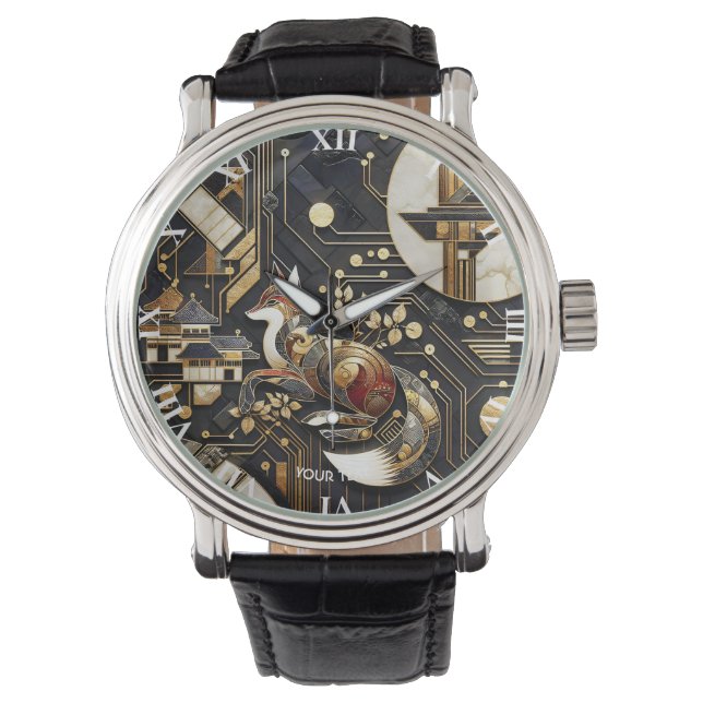 Fantasy Niedliche Abstrakt Fox Art Armbanduhr (Vorderseite)