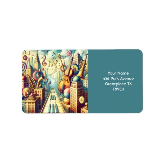 Fantasy Niedliche Abstrakte Musikstadt Adressaufkleber (Vorne)