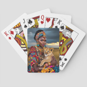 Fantasy Niedliche Afrikanerin Löwe Spielkarten