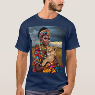 Fantasy Niedliche Afrikanerin Löwe T-Shirt