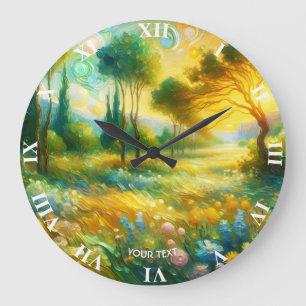 Fantasy Niedliche Bäume Abstrakte Landschaft Große Wanduhr