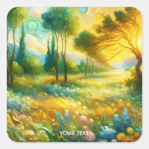 Fantasy Niedliche Bäume Abstrakte Landschaft Quadratischer Aufkleber