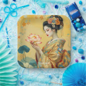 Fantasy Niedliche Blume Japanisches Mädchen Pappteller (Party)