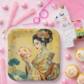 Fantasy Niedliche Blume Japanisches Mädchen Pappteller (Party)
