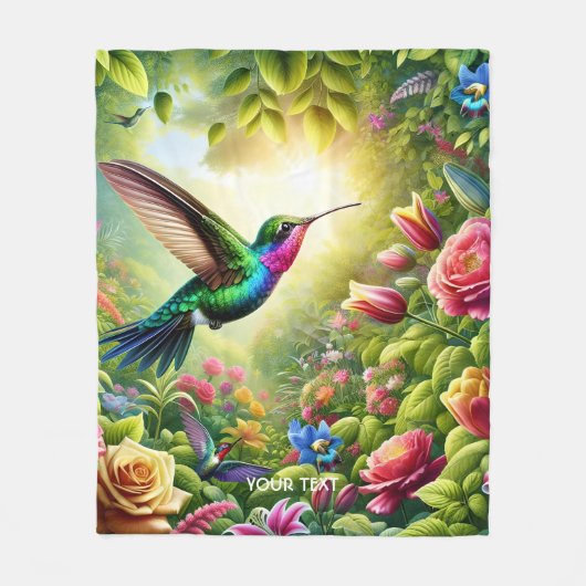 Fantasy Niedliche Blume Rainbow Hummingbird Fleecedecke (Vorderseite)
