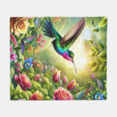 Fantasy Niedliche Blume Rainbow Hummingbird Fleecedecke (Vorderseite (Horizontal))