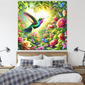 Fantasy Niedliche Blume Rainbow Hummingbird Leinwanddruck (Insitu (Schlafzimmer))