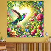 Fantasy Niedliche Blume Rainbow Hummingbird Leinwanddruck (Insitu (Wohnzimmer))