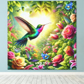 Fantasy Niedliche Blume Rainbow Hummingbird Leinwanddruck (Insitu (Holzboden))