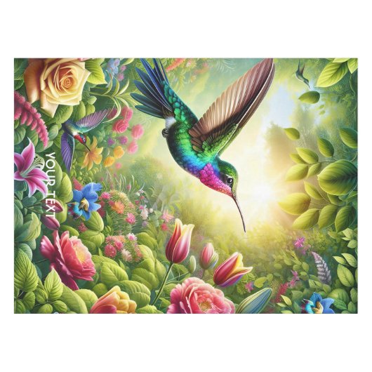 Fantasy Niedliche Blume Rainbow Hummingbird Tischdecke (Vorderseite (Horizontal))