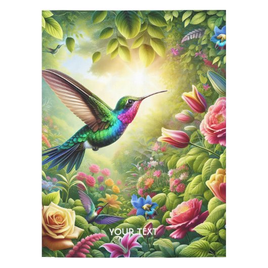 Fantasy Niedliche Blume Rainbow Hummingbird Tischdecke (Vorderseite)