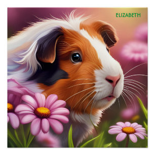Fantasy Niedliche Guinea Schweinefleisch Blume Poster
