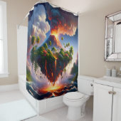 Fantasy Niedliche Insel mit Vulkan Duschvorhang (Beispiel)