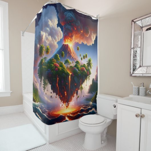 Fantasy Niedliche Insel mit Vulkan Duschvorhang (Beispiel)