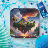 Fantasy Niedliche Insel mit Vulkan Pappteller (Party)