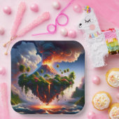Fantasy Niedliche Insel mit Vulkan Pappteller (Party)