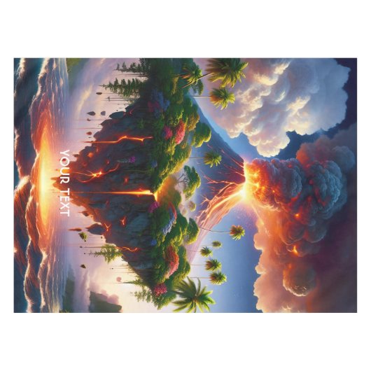 Fantasy Niedliche Insel mit Vulkan Tischdecke (Vorderseite (Horizontal))