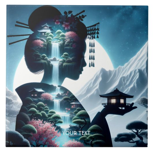 Fantasy Niedliche japanische Girl Landschaft Fliese (Vorderseite)