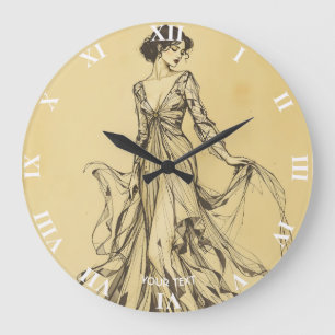 Fantasy Niedliche Lady Pencil Zeichnend Große Wanduhr
