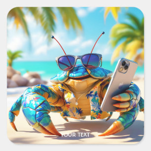 Fantasy Niedliche Muschel Crab Beach Quadratischer Aufkleber