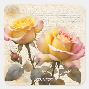 Fantasy Niedliche Rose Briefe schreiben Quadratischer Aufkleber