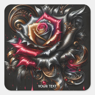 Fantasy Niedliche Rose Rote Filigree Quadratischer Aufkleber
