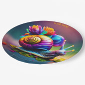 Fantasy Niedliche Schnecke mit Blume Pappteller (Schrägansicht)