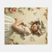 Fantasy Niedliche Viktorianische Girl-Blume Fleecedecke (Vorderseite (Horizontal))