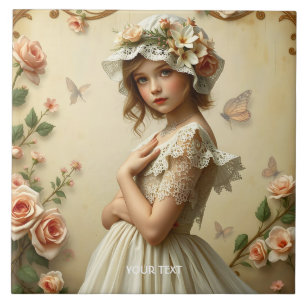 Fantasy Niedliche Viktorianische Girl-Blume Fliese
