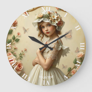 Fantasy Niedliche Viktorianische Girl-Blume Große Wanduhr