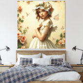 Fantasy Niedliche Viktorianische Girl-Blume Leinwanddruck (Insitu (Schlafzimmer))