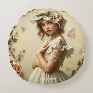 Fantasy Niedliche Viktorianische Girl-Blume Rundes Kissen