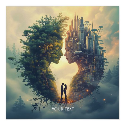 Fantasy Niedlichen Couple Forest City Poster (Vorderseite)