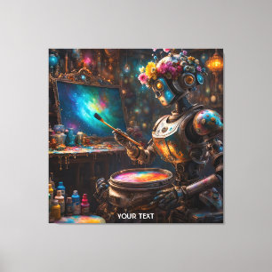 Fantasy Niedlicher Vivid Roboter mit Pinsel Leinwanddruck