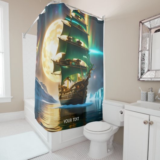 Fantasy Niedlicher Vivid Sea Ship Moon Duschvorhang (Beispiel)