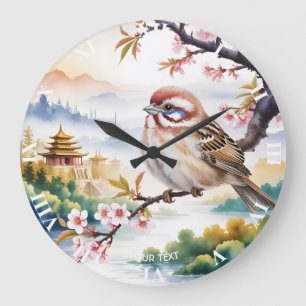 Fantasy Niedliches chinesisches Vogelblossom Große Wanduhr