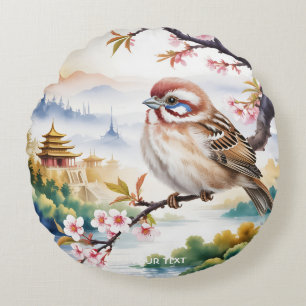 Fantasy Niedliches chinesisches Vogelblossom Rundes Kissen
