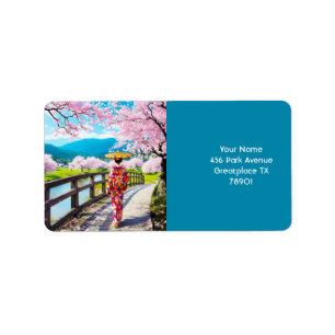 Fantasy Niedliches japanisches Mädchen Wandern Adressaufkleber
