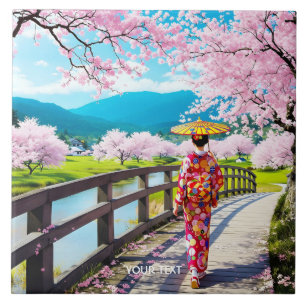 Fantasy Niedliches japanisches Mädchen Wandern Fliese