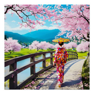 Fantasy Niedliches japanisches Mädchen Wandern Poster