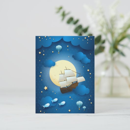 Fantasy Night mit Flying Vessel Postkarte (Stehend Vorderseite)