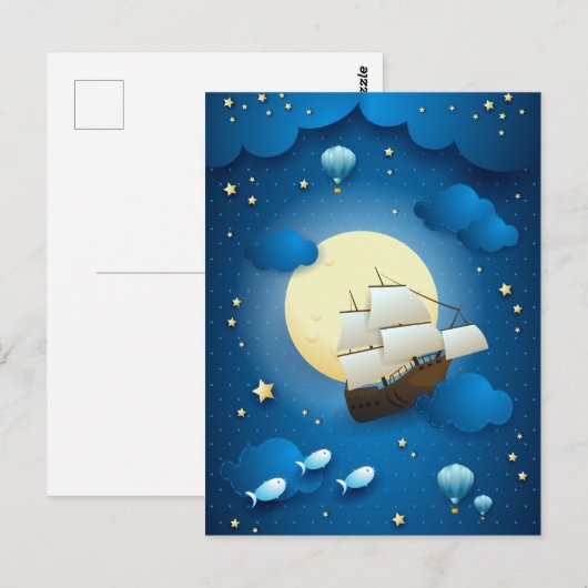 Fantasy Night mit Flying Vessel Postkarte (Vorne/Hinten)
