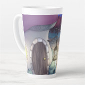 Fantasy Nighttime Mushroom Village Illustration Milchtasse (Linke Ecke)