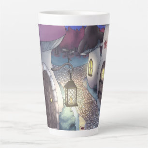 Fantasy Nighttime Mushroom Village Illustration Milchtasse
