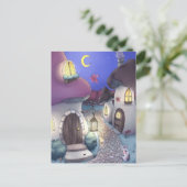 Fantasy Nighttime Mushroom Village Illustration Postkarte (Stehend Vorderseite)