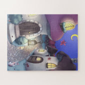 Fantasy Nighttime Mushroom Village Illustration Puzzle (Horizontal)
